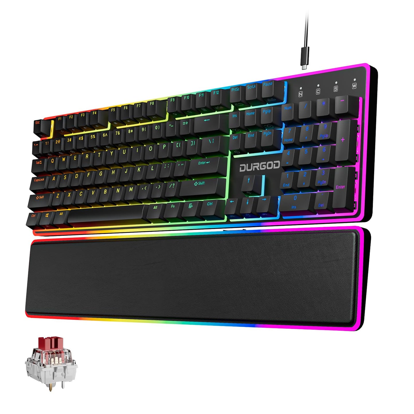 DURGOD TGK021 Mechanical Gaming Keyboard 104 Keys Wired Keyboard with Magnetic Wrist Rest RGB Backlit Hot Swappable Linear Red Switch for PC/Mac/Laptop Fully Anti-ghosting Multimedia Keys