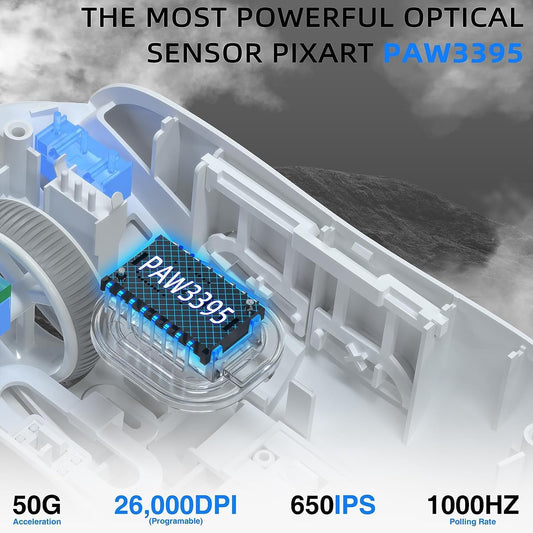 A.JAZZ AJ139 G Pro Wireless Gaming Mouse - Ultra-lightweight 59g, 26000DPI, Dual Mode, Ergonomic, Symmetric, White