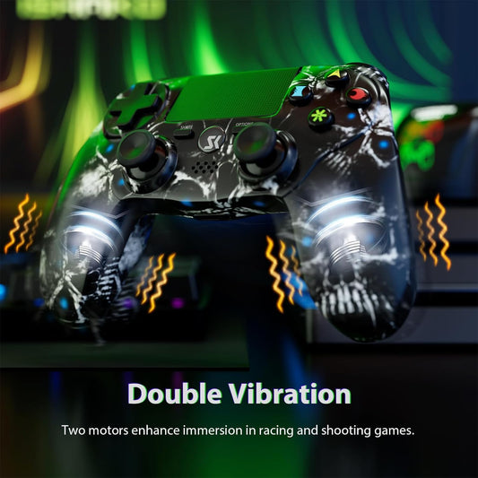 CHENGDAO Wireless PS4 Controller 2 Pack - Black & Blue, 6-Axis Motion Sensor, Double Vibration, Touch Pad, Speaker & 3.5mm Audio Jack