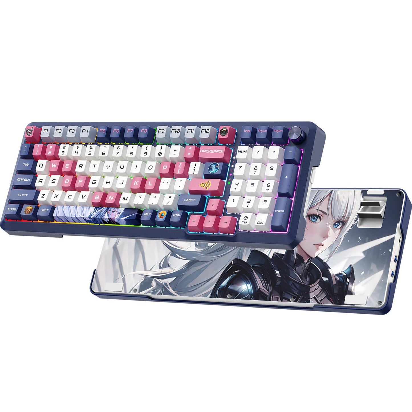 RisoPhy Wireless Mechanical Keyboard 98 Keys RGB Gasket 2.4GHz/Wired/Bluetooth Keyboard with Custom Hi-Fi Linear Switch Hot-Swap Socket GamingKeyboard PBT Keycaps/Knob Control ComputerKeyboard