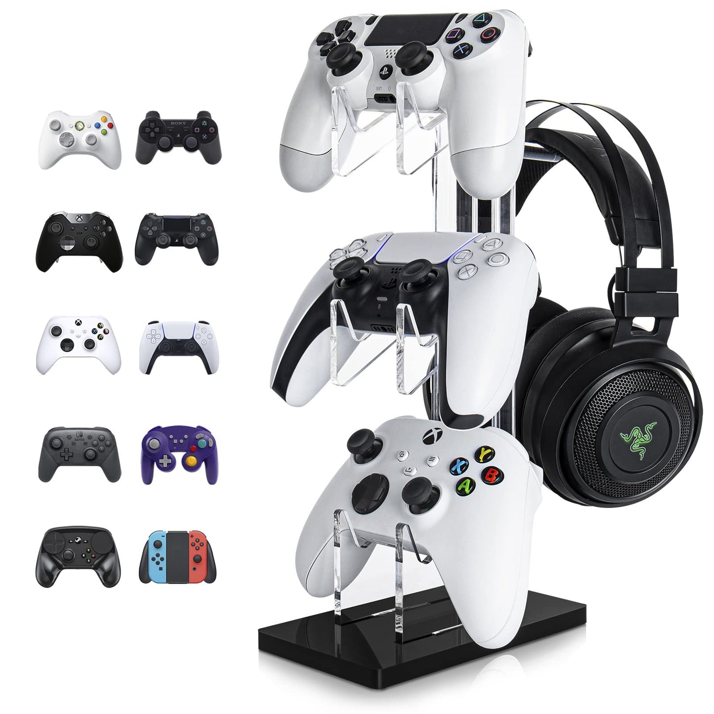 OAPRIRE Universal 3 Tier Controller Holder and Headset Stand for PS4 PS5 XBOX ONE SWITCH Controller Stand Gaming Accessories Build Your Game Fortresses (Black)