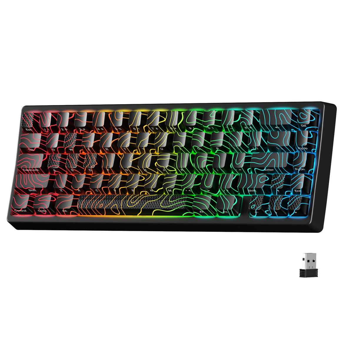 HITIME x XVX M67 Wireless 60% Percent Keyboard QMK/VIA Topographic Gaming Keyboard Tri-Mode Thocky Creamy Mechanical Key Board Hot Swappable Mount RGB IMD Tech for Win/Mac Black