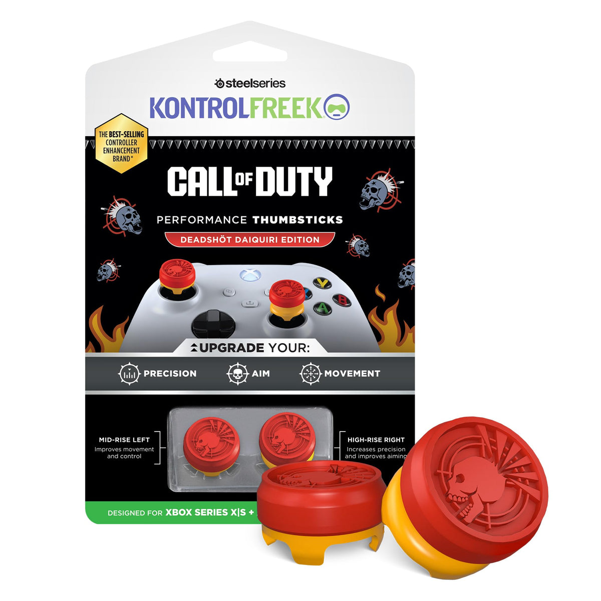 KontrolFreek Call of Duty Deadshot Edition Performance Thumbsticks for Xbox Series X (XBX) and Xbox One (XB1) | 1 High-Rise 1 Mid-Rise | Red/Yellow