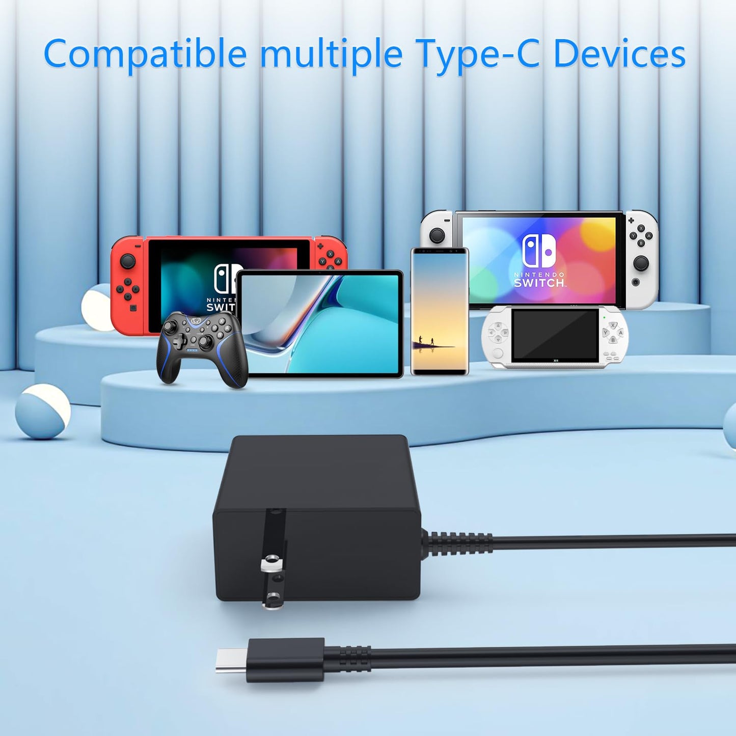 Deummiu 45W GaN USB C Charger for Nintendo Switch - 6FT Cable, 15V 2.6A AC Adapter, Compatible with Switch/Lite/OLED/Dock
