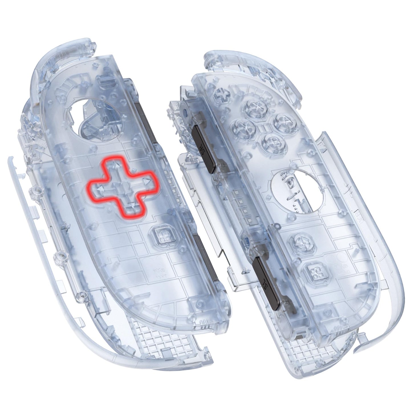 eXtremeRate DIY Replacement Shell (D-Pad Ver) Buttons for Joycon 2 Custom Full Set Housing + Decorative Strips + Middle Bracket + Buttons for Nintendo Switch 2 - Deluxe Version - Clear Glacier Blue