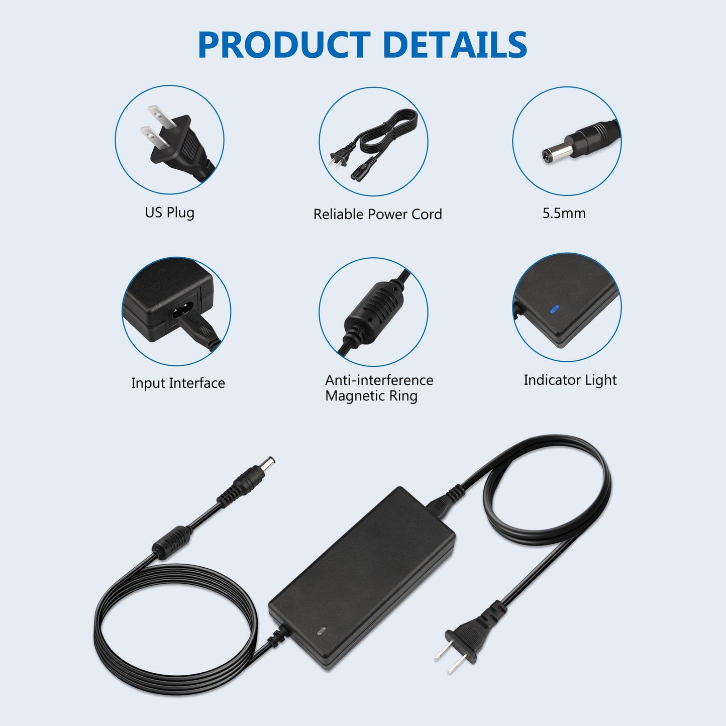 FNKTQL Replacement Power Adapter for Logitech G920 G29 G923 Racing Wheels - 24V, Black