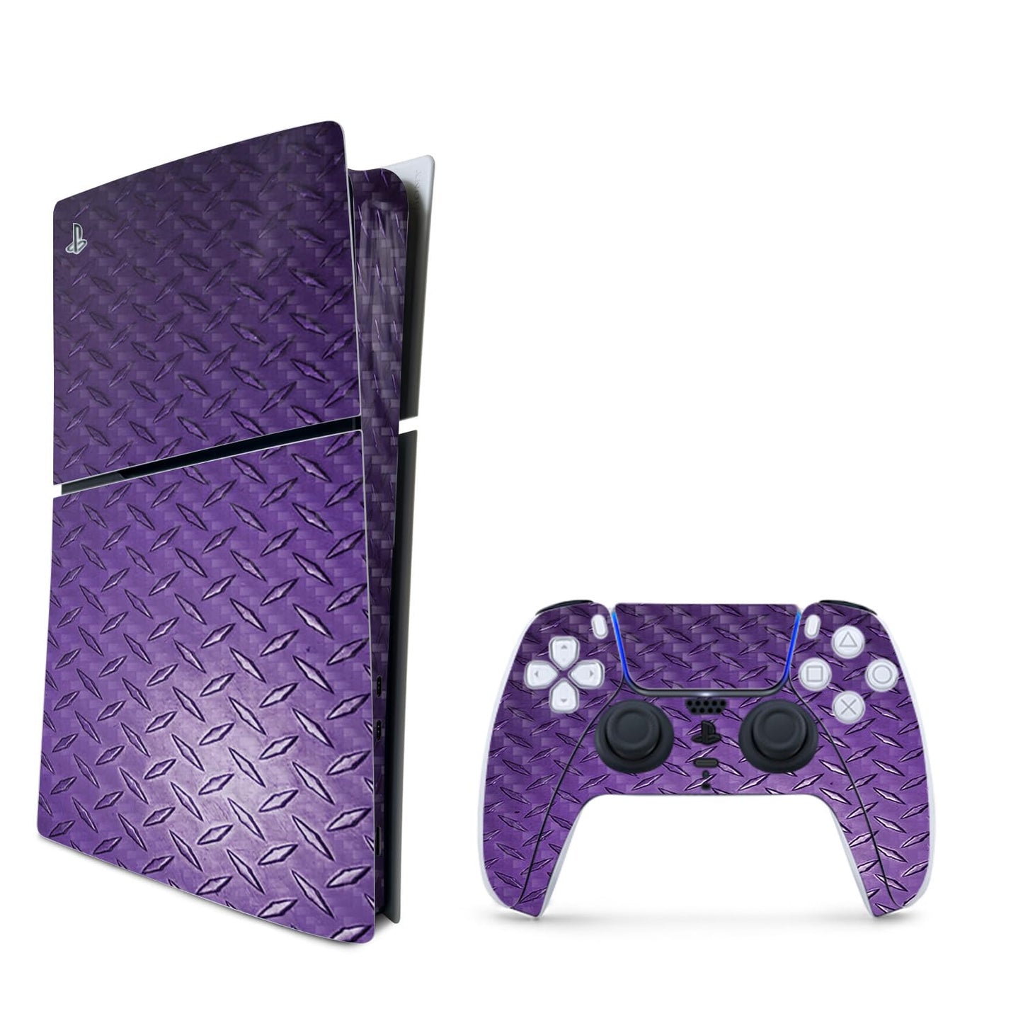 MightySkins Carbon Fiber Skin for PS5 PlayStation 5 Slim Digital Edition Bundle - Purple Diamond Plate Protective Durable Textured Carbon Fiber Finish Easy to Apply Made in The USA