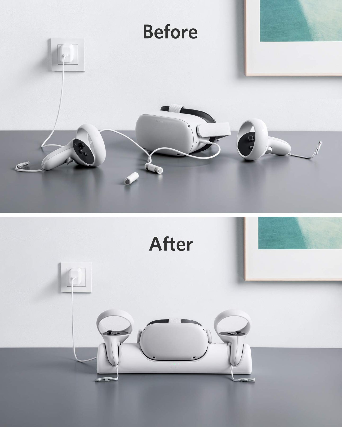 Anker Oculus Quest 2 Charging Dock - Certified Stand with Controller Mount, 2 Rechargeable Batteries, USB-C Charger, White