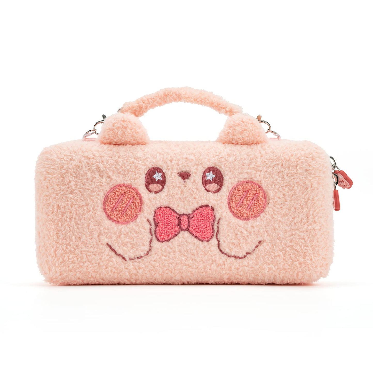 GeekShare Pink Bunny Plush Bag Carry Case Compatible with Nintendo Switch/OLED - Portable Slim Tpartyl Carrying Case with Removable Handle Fit Switch Console & Game Accessories