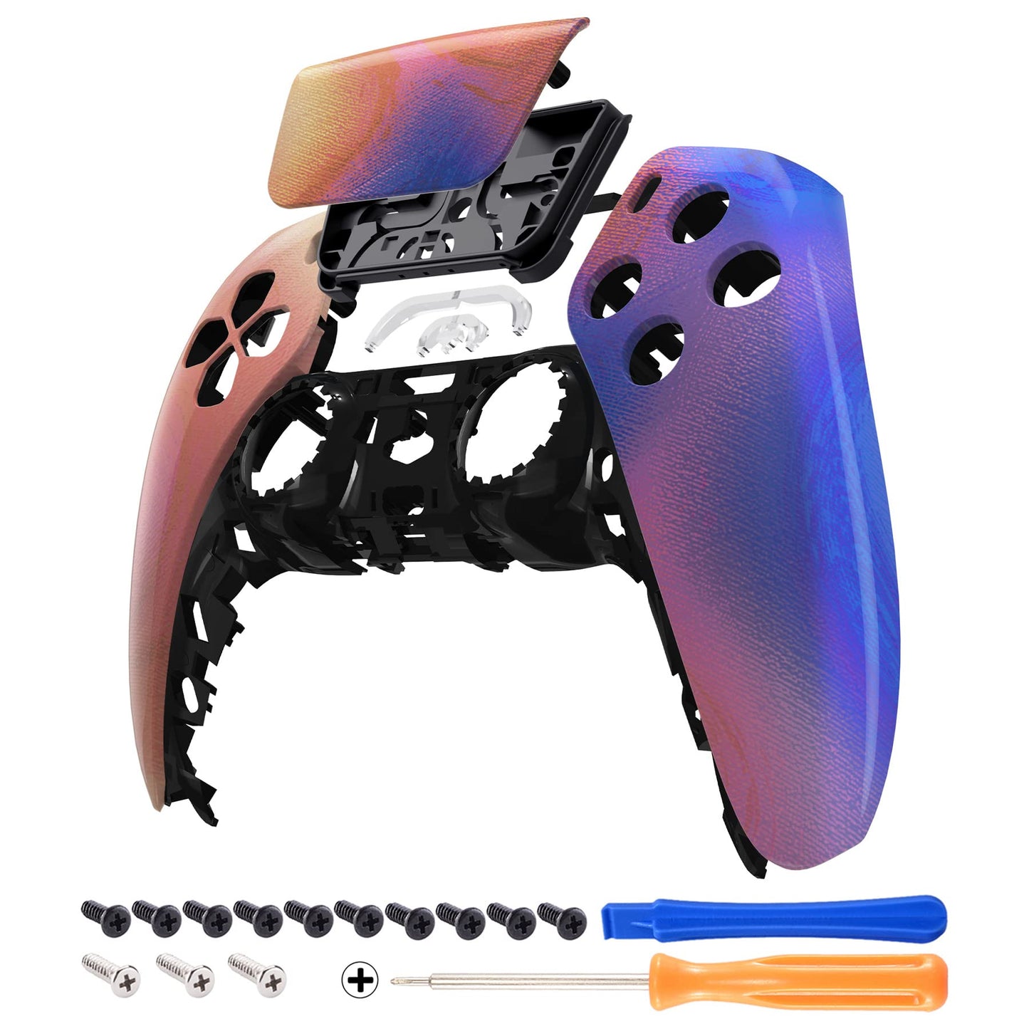 eXtremeRate Purple Red Swirl Touchpad Front Top Shell Compatible with ps5 Controller BDM-010 020 030 040 050 DIY Replacement Shell Custom Touch Pad Cover Compatible with ps5 Controller