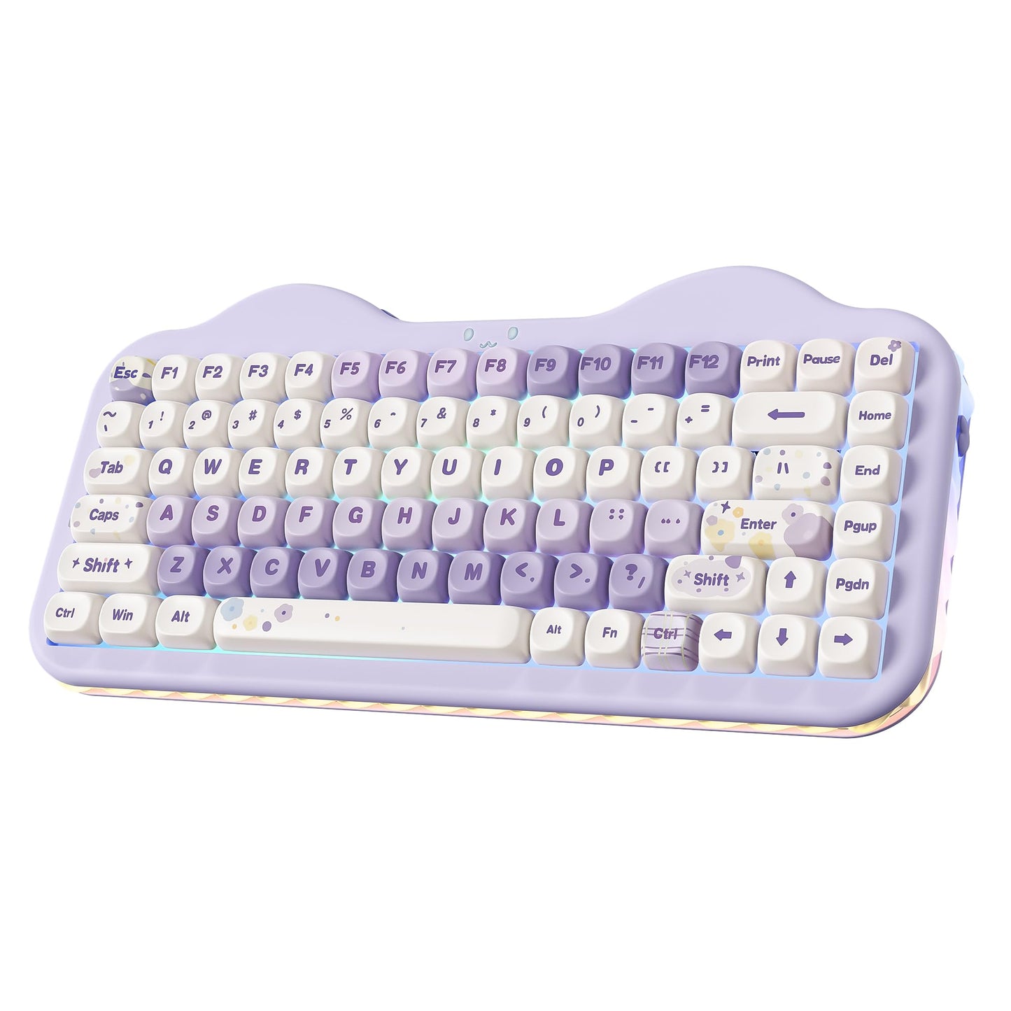 YUNZII C75 Wireless Mechanical Keyboard 75% Layout Hot-Swappable NKRO BT5.0/2.4G/USB-C Mode Dye-Sub PBT MOA Keycaps RGB Gasket Mount Cute Cake Design for Mac/Win/Gaming (Purple Milk V2 Switch)