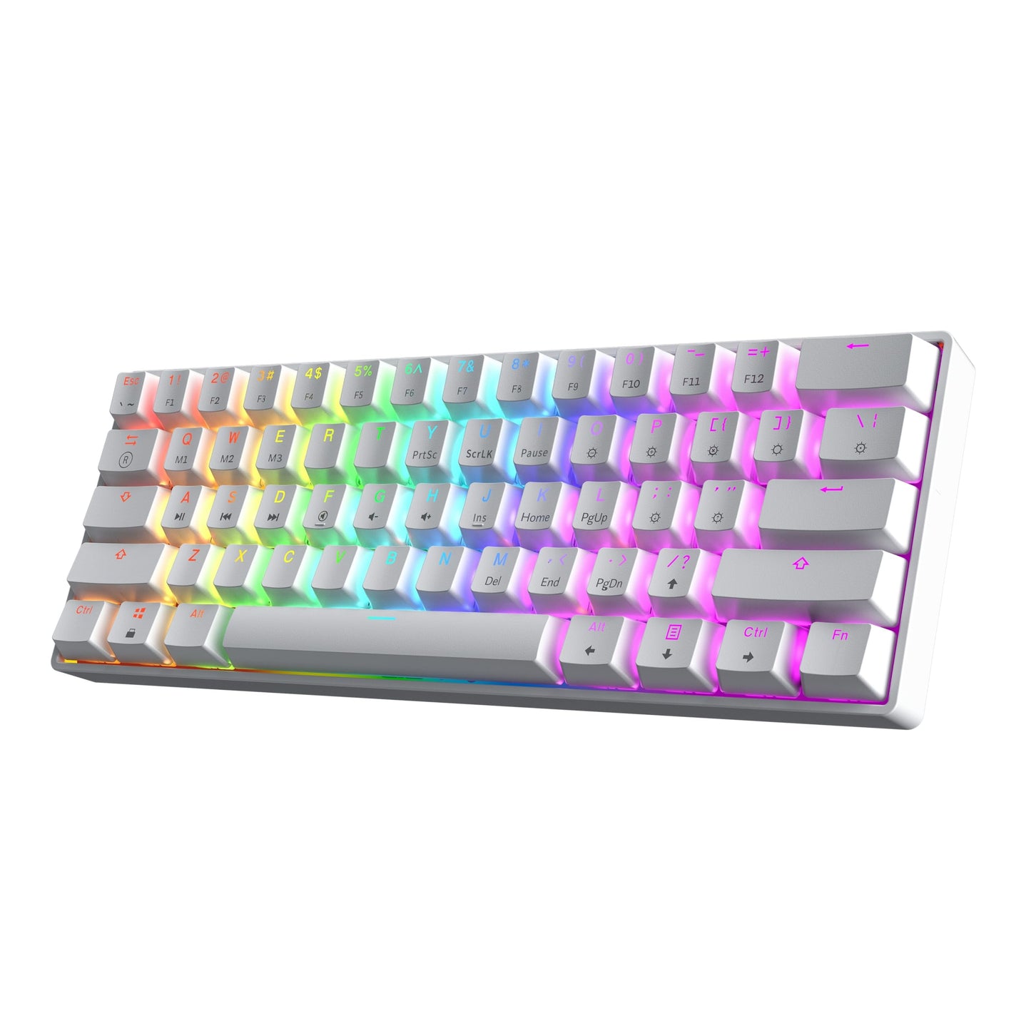 HK GAMING GK61 60% v3 | Hotswap Mechanical Gaming Keyboard | 61 Keys Multi Color RGB LED Backlit for PC/Mac Gamer | US Layout (White Gateron Optical Brown)