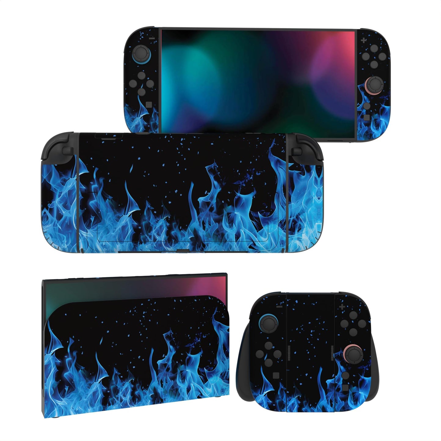 PlayVital for Nintendo Switch 2 Skin Full Set (2-Pack) - Protective Vinyl Decal Stickers for Switch 2 Console Joycons Handle Grips & Dock | No Residue Anti-Scratch - Blue Flame