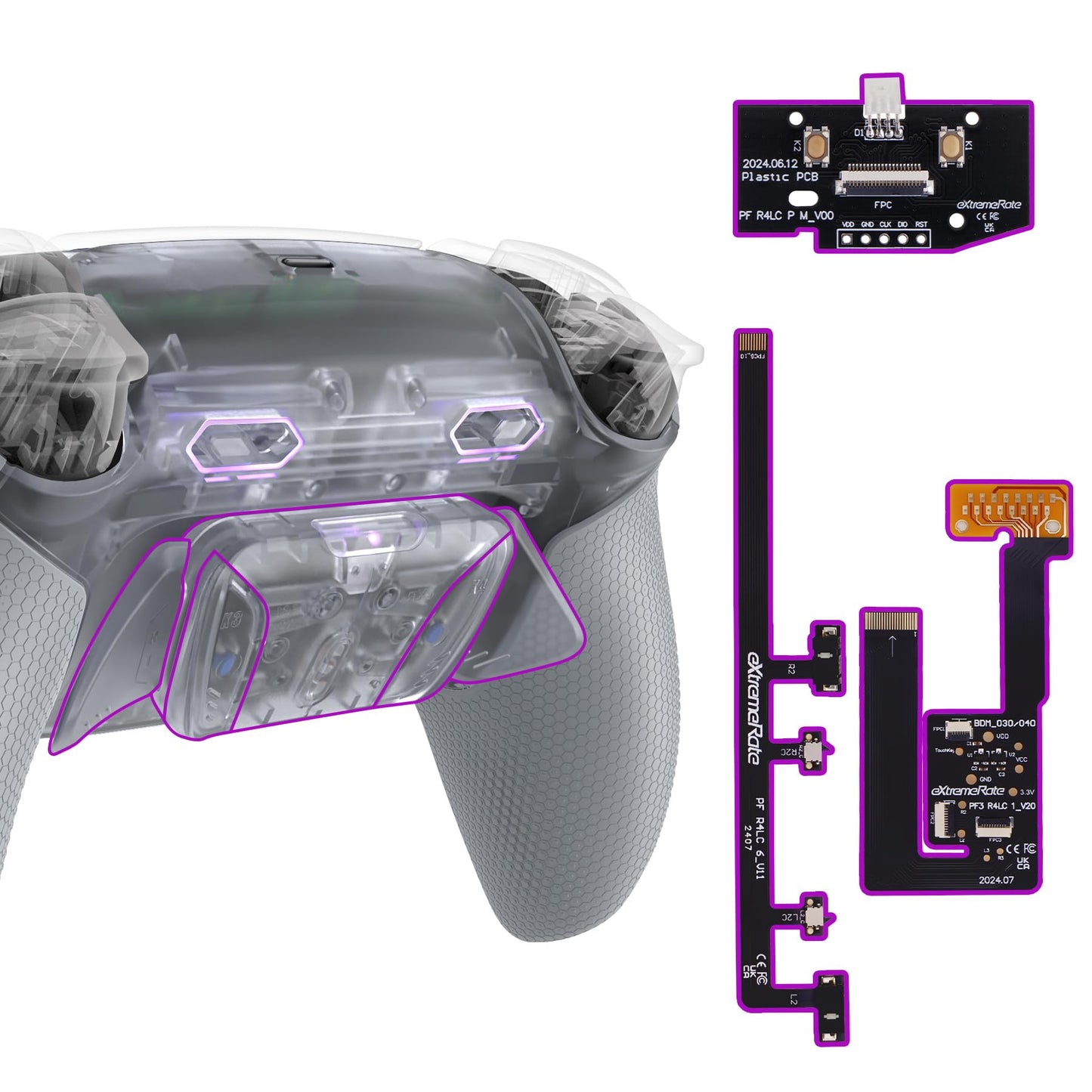 eXtremeRate RISE4 Plus MAX Back Paddles Kit with Clicky Trigger Stops & Rubberized Grip for PS5 Controller BDM-030 040 050 Remappable Back Buttons Kit for PS5 Controller - Clea Gray - NO Controller