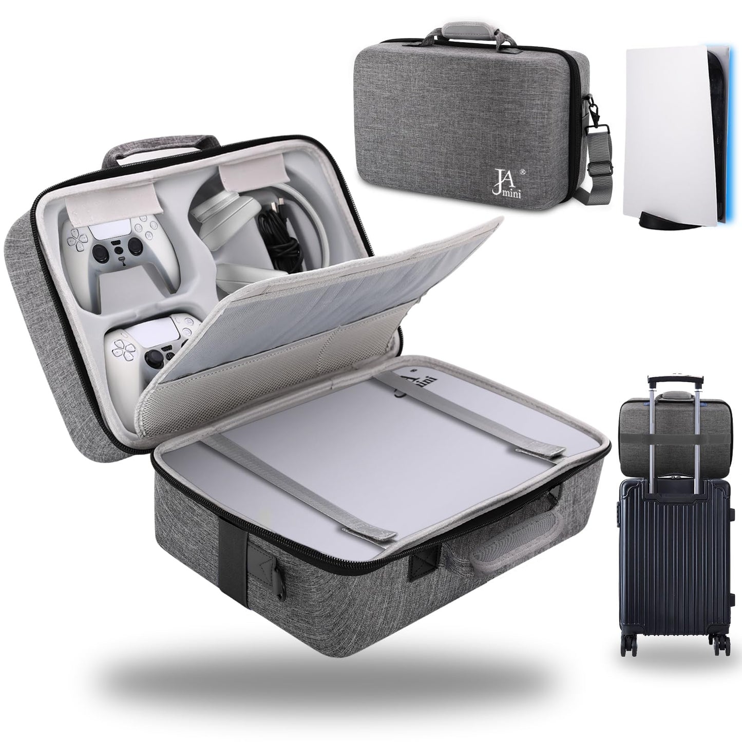 Hard Shell Carrying Case for PS5 Travel Case for PS5 PS5 Pro PS5 Console Controller Shockproof Protective Storage Bag for Playstation 5 Disk Digital Edition Headset Base Game Accessories(Grey)