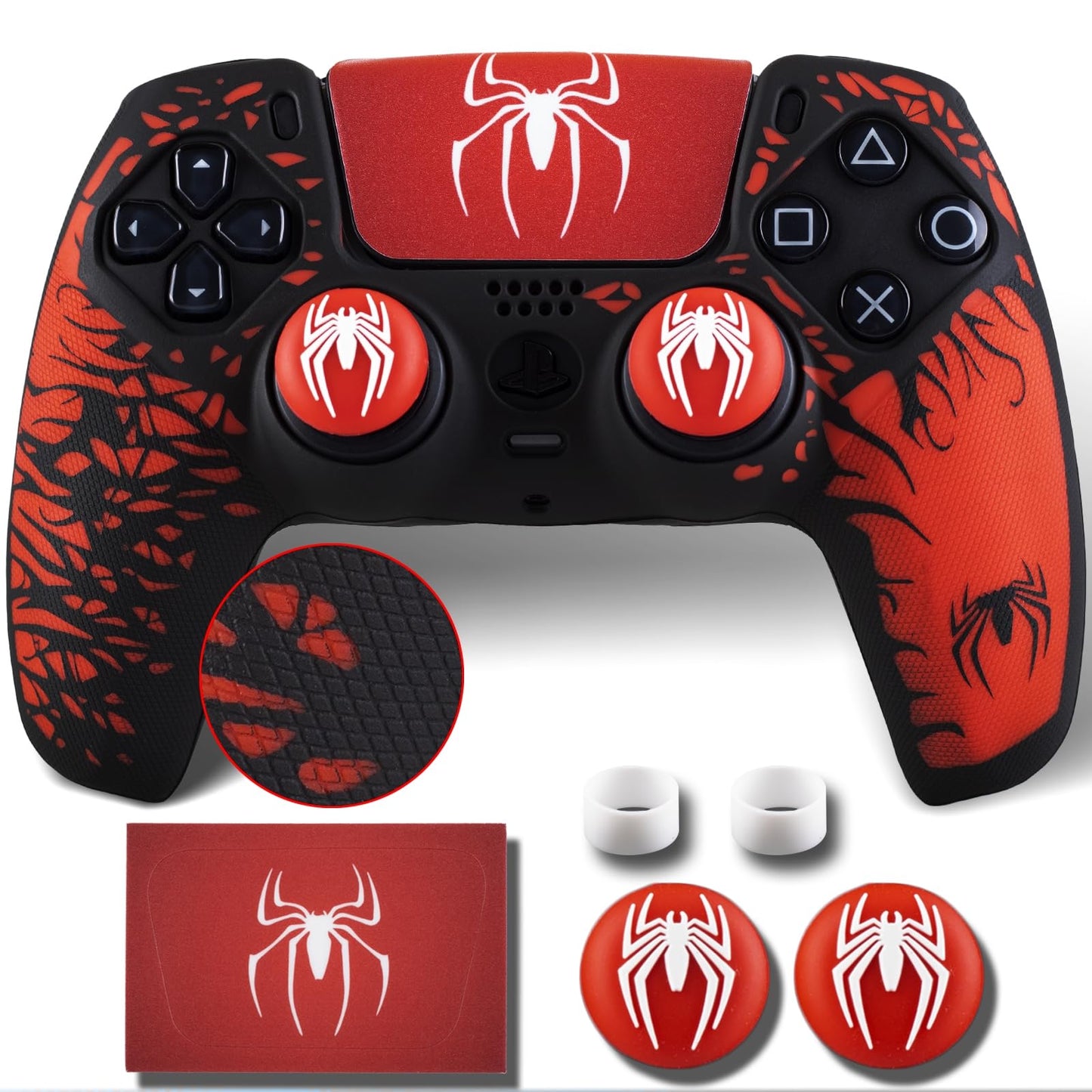 YoRHa Non-Slip Silicone Cover for PS5 Controller with Thumbstick Caps x 2 & Sticker x 1(Spider Theme)