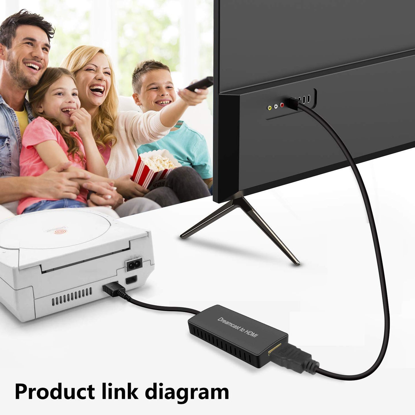 Y.D.F Dreamcast to HDMI Converter, Supports 16:9/4:3, HD Link Cable for Sega Dreamcast, Black, Model OM-087