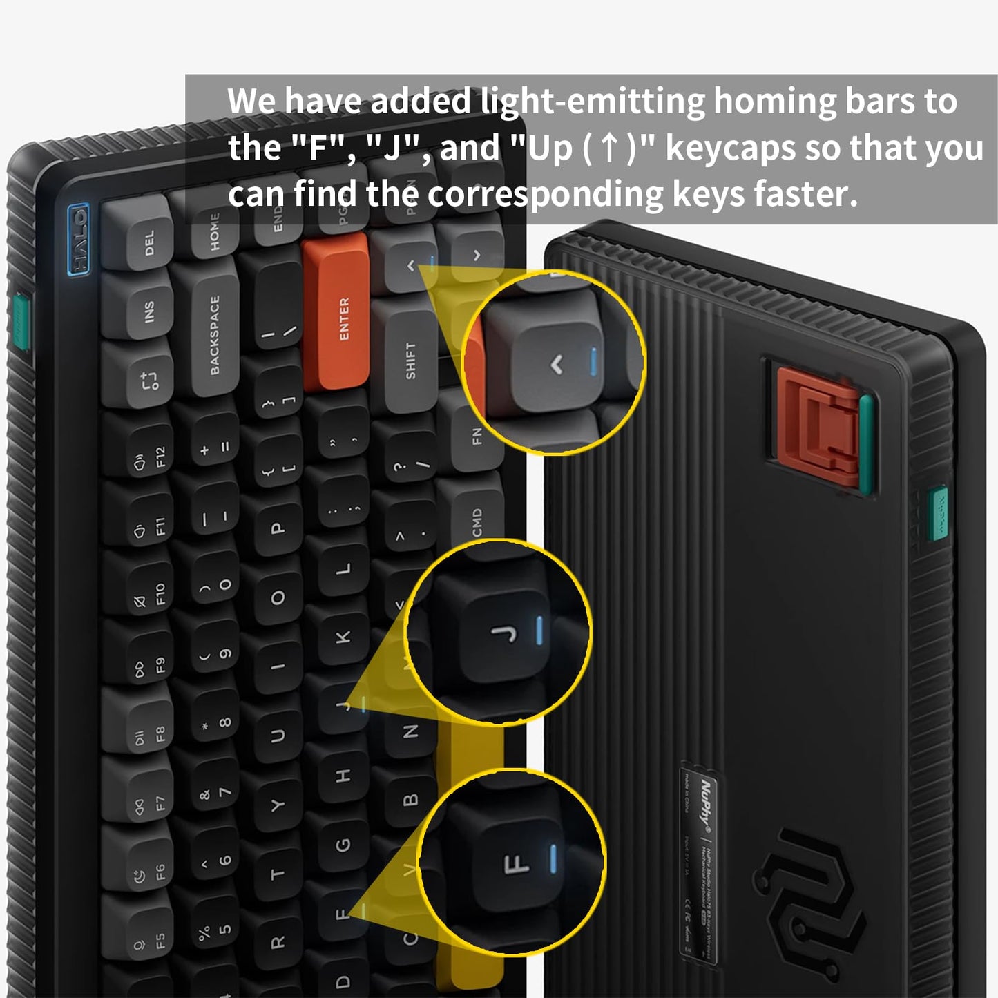 nuphy Halo75 V2 Mechanical Gaming Keyboard, 75% Wireless, Hot Swappable, RGB Backlit, Black, Lemon (55gf)