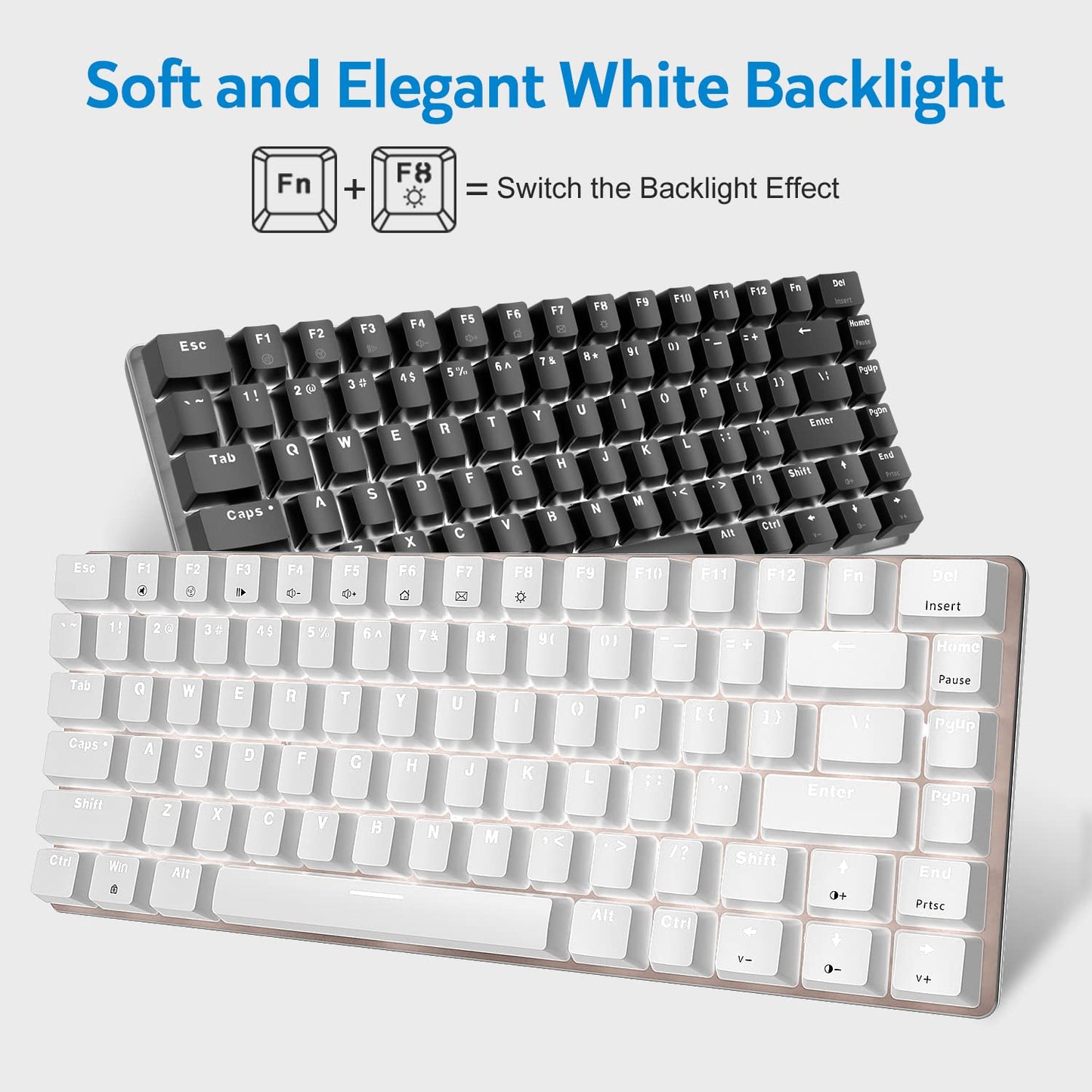 LexonElec 60% Mechanical Gaming Keyboard - Hot Swappable, 82 Keys, Wired, Blue Switch, White LED Backlit, Ergonomic Design