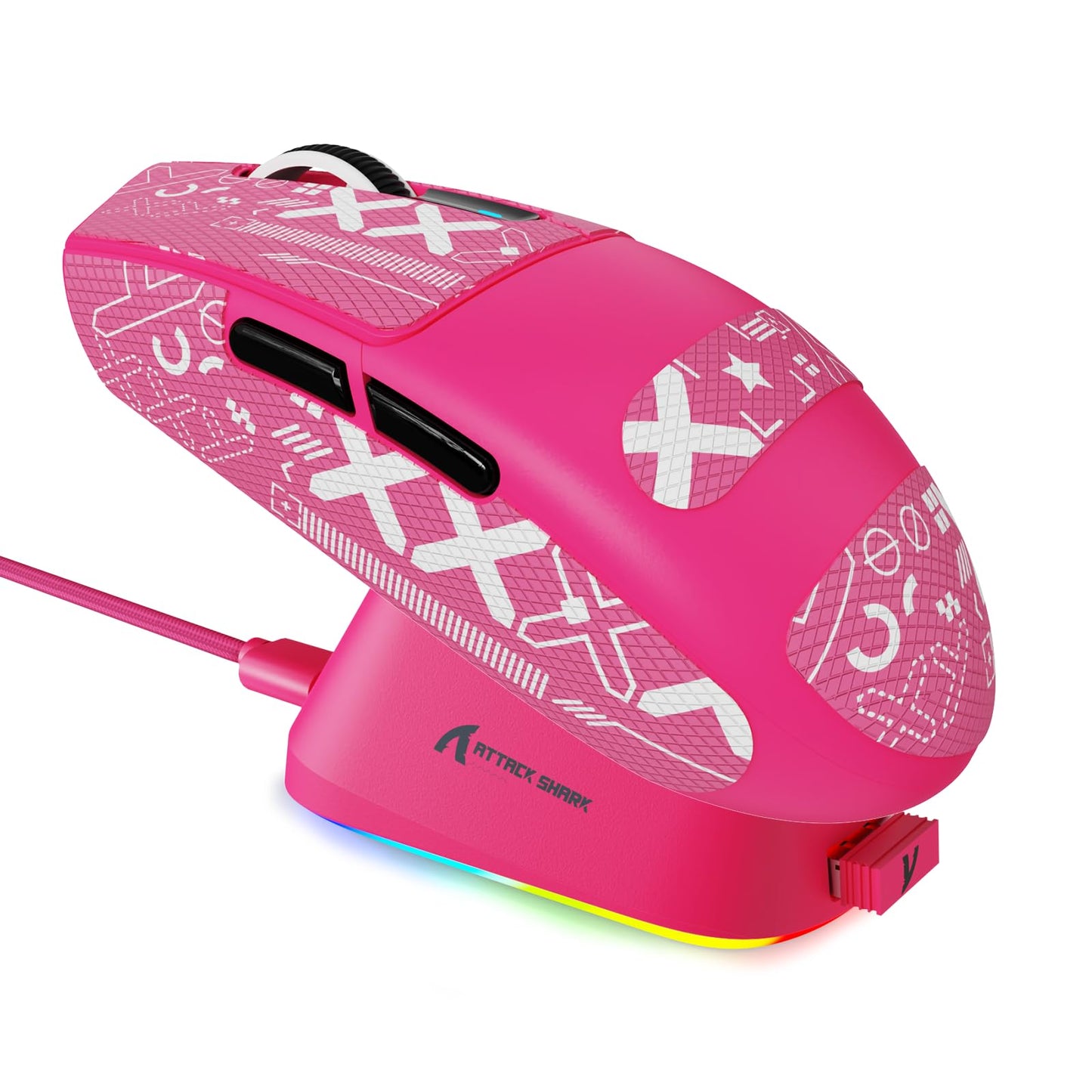 ATTACK SHARK G3PRO Wireless Gaming Mouse with RGB Charging Dock 2.4G/USB-C Wired/BT PAW3311 Optical Sensor 1K Polling Rate Adjustable 25K DPI 500mAh Battery Ultra Lightweight 59g Mice (Red&Griptape)