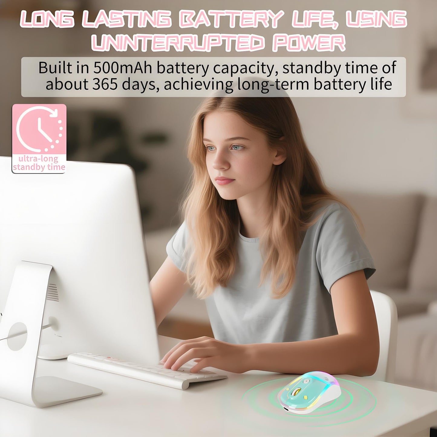 elec Space Wireless Bluetooth Mouse - Rechargeable, Silent, RGB Lighting, Ergonomic Design - Green