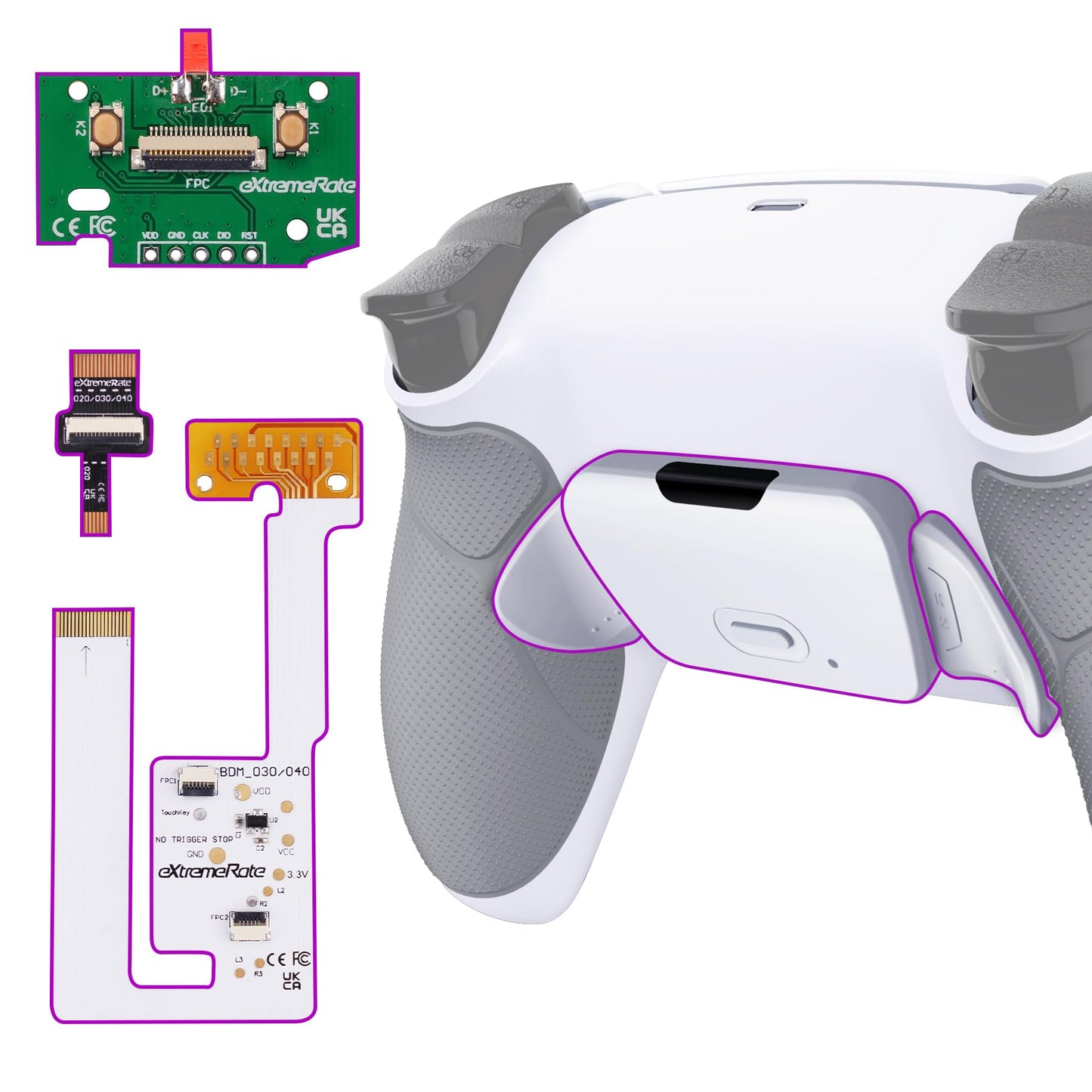 eXtremeRate White Rubberized Grip Programable Rise V4 Remap Kit for PS5 Controller BDM-030 040 050 060 Upgrade Board Redesigned Bottom Shell Back Buttons for PS5 Controller - NO Controller