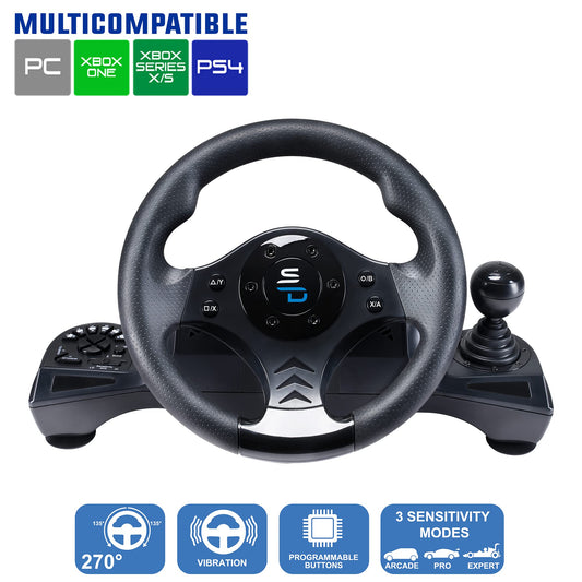 SUBSONIC Superdrive GS750 Racing Steering Wheel with Pedals & Vibration for Xbox Series X/S, PS4, Xbox One, PS3, PC - Black
