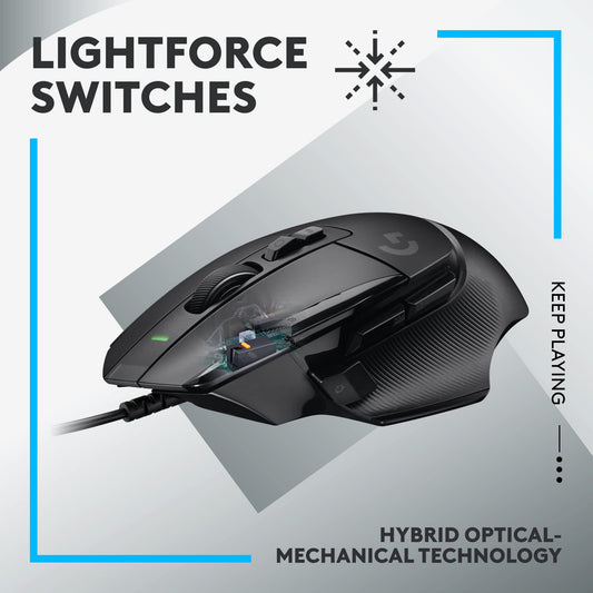 Logitech G502 X Wired Gaming Mouse - Hero 25K Sensor, LIGHTFORCE Switches, One Size, Black (Renewed)