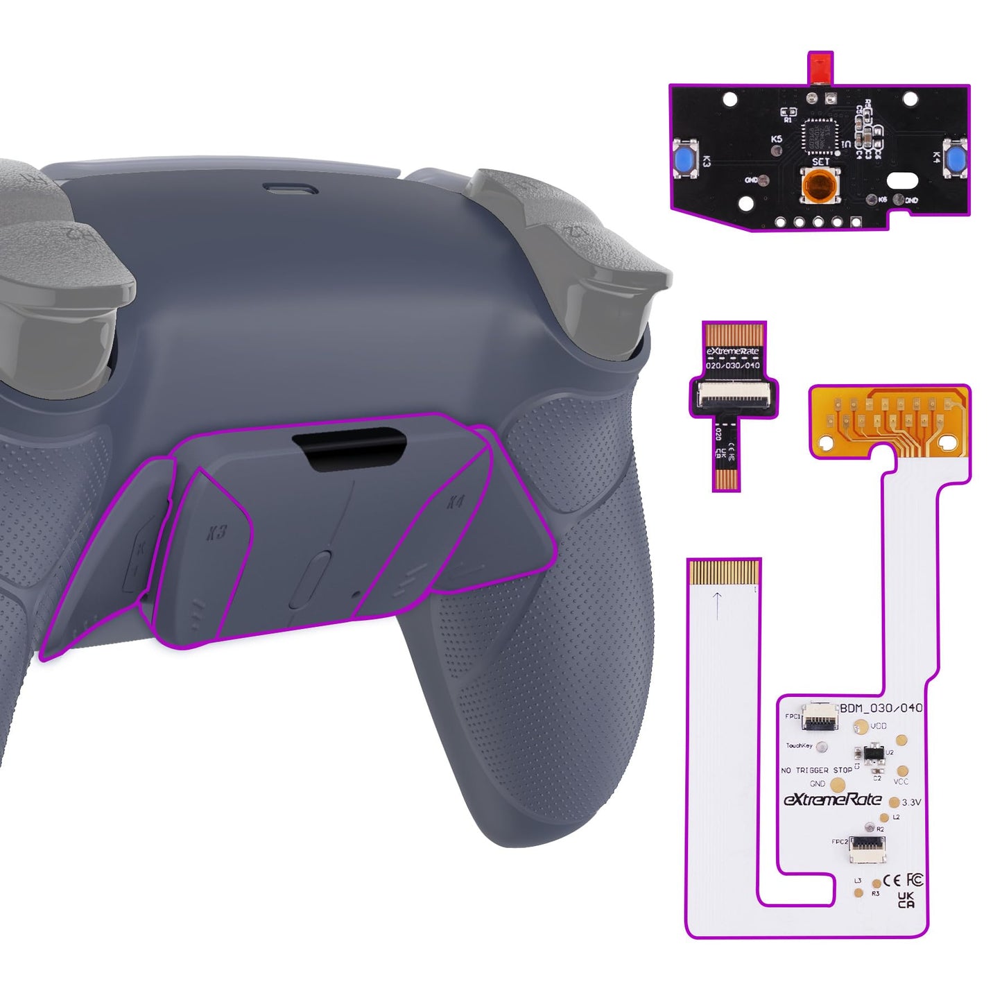 eXtremeRate Sterling Silver Rubberized Grip Programable RISE4 V3 Remap Kit for PS5 Controller BDM-030 040 050 Upgrade Board Redesigned Bottom Shell 4 Back Buttons for PS5 Controller