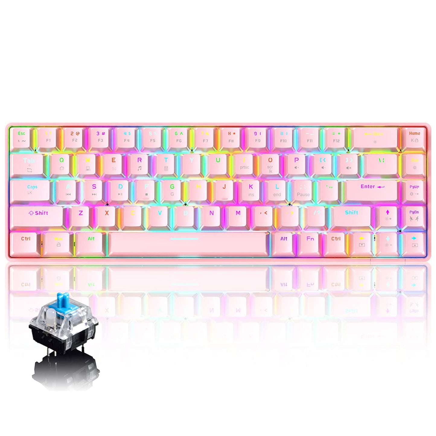 60% Mechanical Gaming Keyboard Mini 68 Keys Anti-Ghosting Wired Type C Chroma RGB 18 Backlit Effects Lightweight Gaming Mosue 6400DPI Honeycomb Optical 113 PBT Pudding Keycaps for PC Gamers(White)
