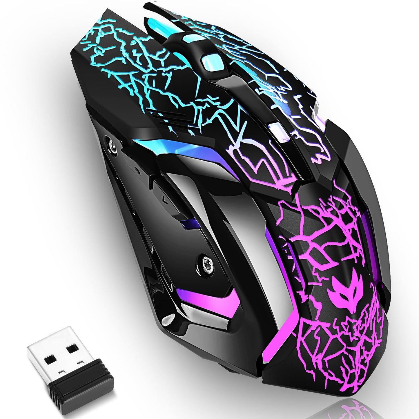 Wireless Gaming Mouse Rechargeable Wireless Computer Mouse with Type-C Fast Charging Ergonomic Mouse with 3 Adjustable DPI 6 Silent Buttons LED Light Long Battery Life for Laptop PC Mac