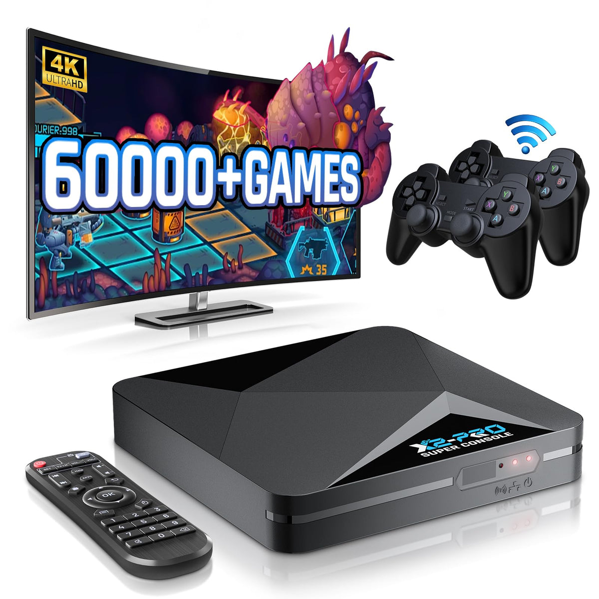 Kinhank Super Console X2 Pro Pre-installed 65 000+ Classic Games Retro Gaming Consoles Compatible with 60+ emulators S902X2 Chip Three Systems in One Include Remote Wireless Controllers