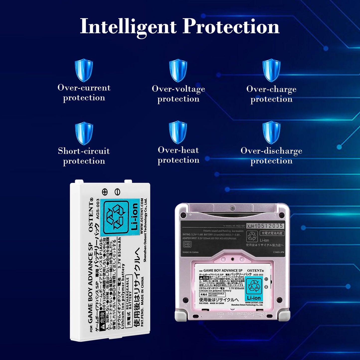 OSTENT Rechargeable Battery Pack Tool Kit for Nintendo Gameboy Advance SP - 850mAh, White, Model 024400