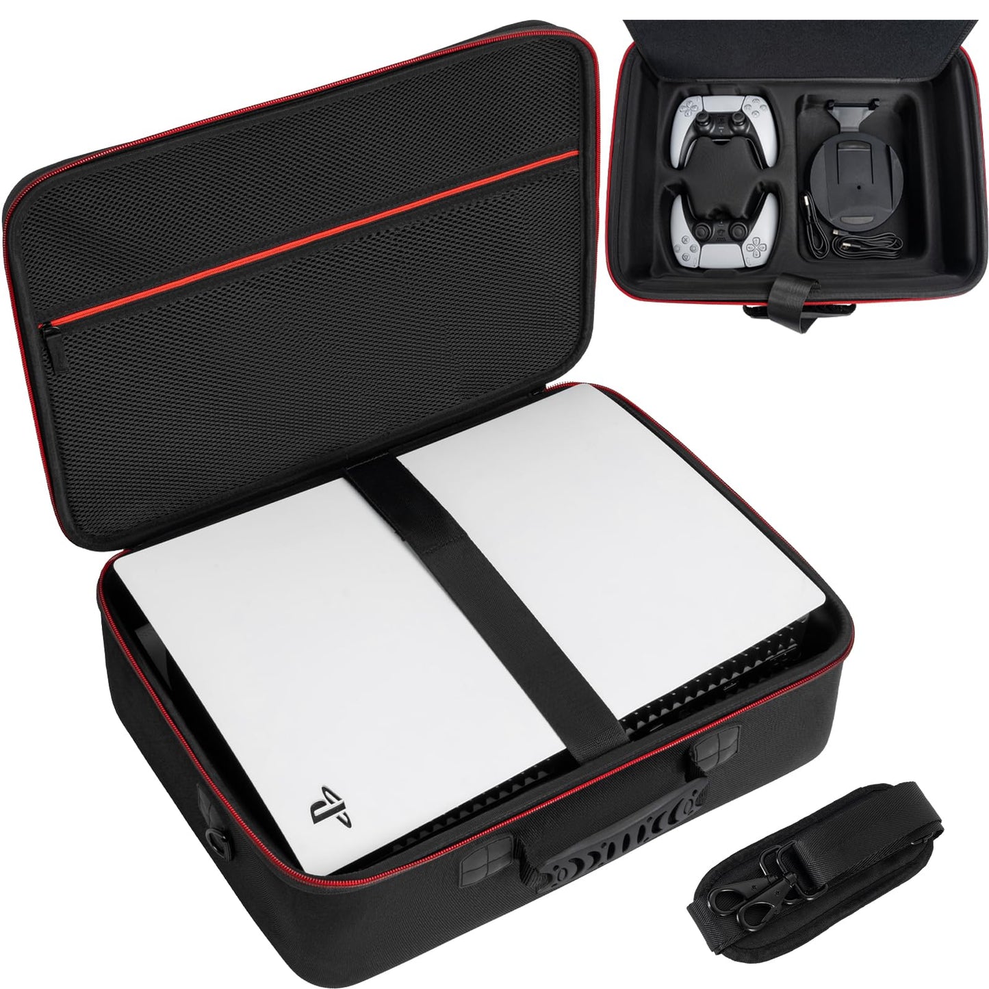 GMAK Hard Shell Carrying Case for PS5, Protective Case Travel Bags Compatible with Playstation 5, DualSense Controllers, Base, C