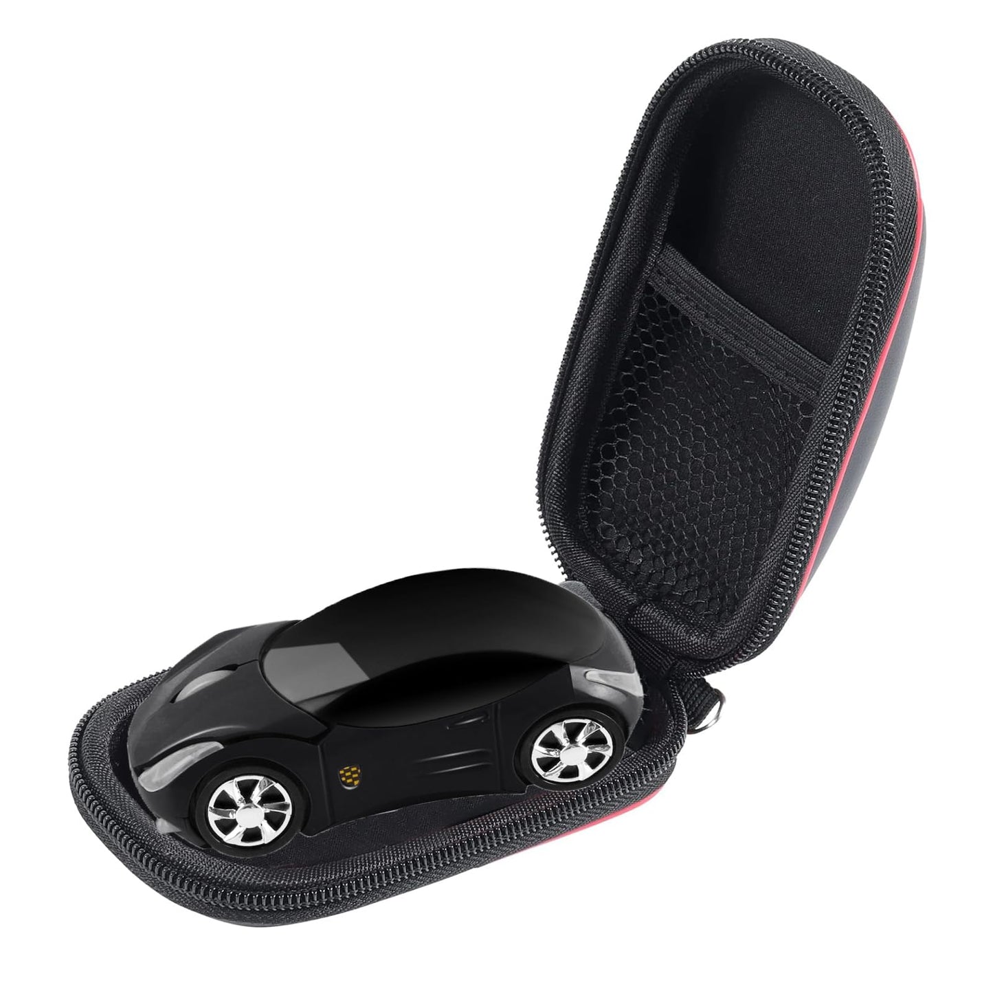 elec Space Wireless Mouse - Cool 3D Sports Car Shape Ergonomic Optical Mini Mouse for Kids Laptop PC with Case (Black)