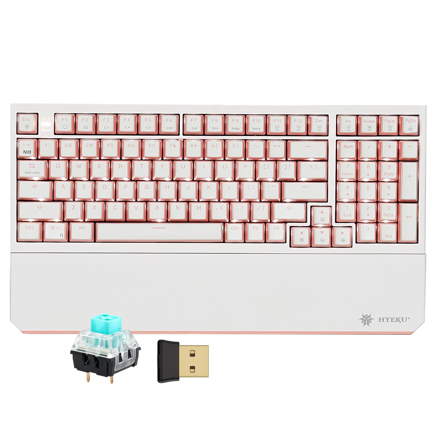 Hexgears X4 Wireless Mechanica Keyboard 99-Key Clicky Switch White Backlit Gaming Keyboard - NKRO 2.4G/USB-C with Wrist Rest Pudding Keycaps-White/Pink