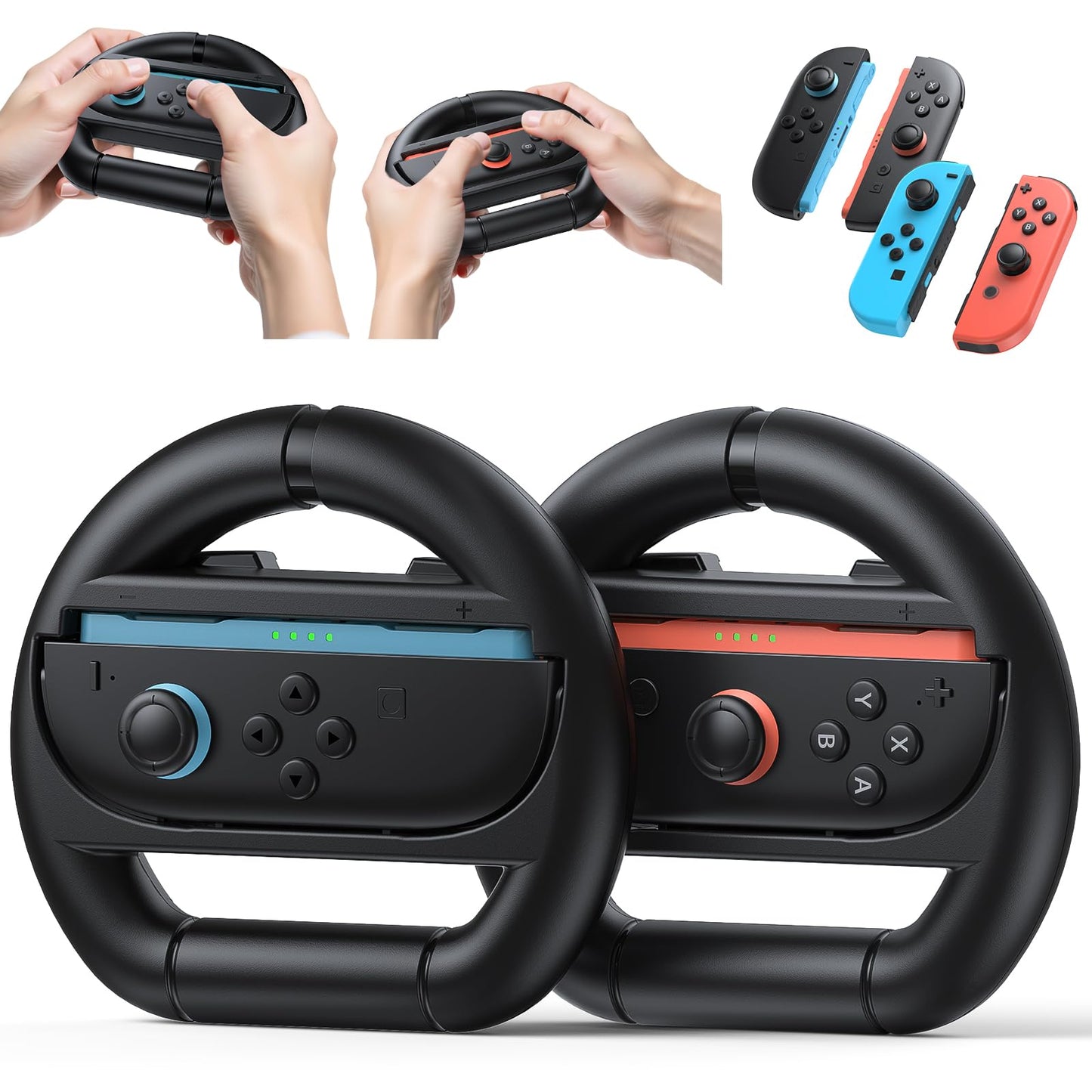 Kinwin Steering Wheel for Nintendo Switch 2 & Switch 1 & Switch OLED Joypad Racing Wheel Controller Grip for Mario Kart World for Mario Kart 8 Deluxe NS2 Anti-Slip Grip Holder Accessories(Black x2) [
