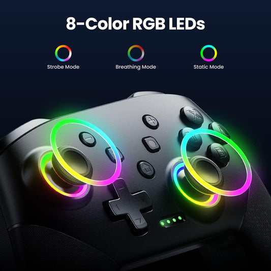 VOYEE Wireless Switch Controllers, RGB LEDs, 800mAh Battery, 6-Axis Motion, Compatible with Switch/Switch Lite/OLED/PC, Black, Model S08