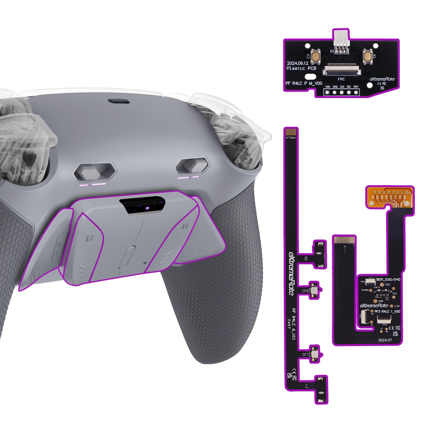 eXtremeRate RISE4 Plus MAX Back Paddles Kit with Clicky Trigger Stops & Rubberized Grip for PS5 Controller BDM-030 040 050 Remappable Back Buttons Kit for PS5 Controller (New Hope Gray & Classic Gray