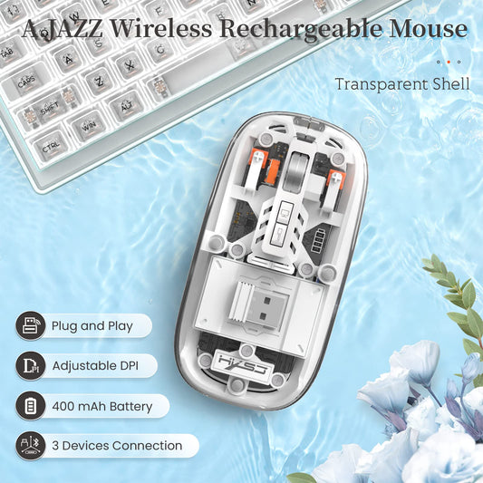 A.JAZZ Wireless Bluetooth 5.1 Mini Mouse, Rechargeable, Silent, White, Model cdn3282, Perfect for Office/PC/Mac/Laptop