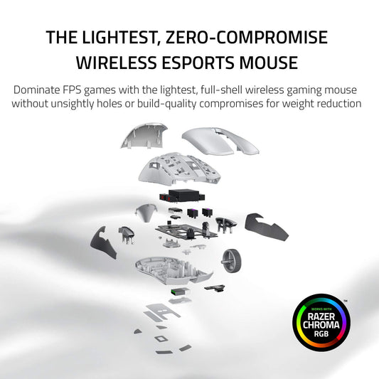 Razer Viper Ultimate Wireless Gaming Mouse - Lightweight, Mercury White, Mouse + Dock, Model RZ01-03050400-R3M1