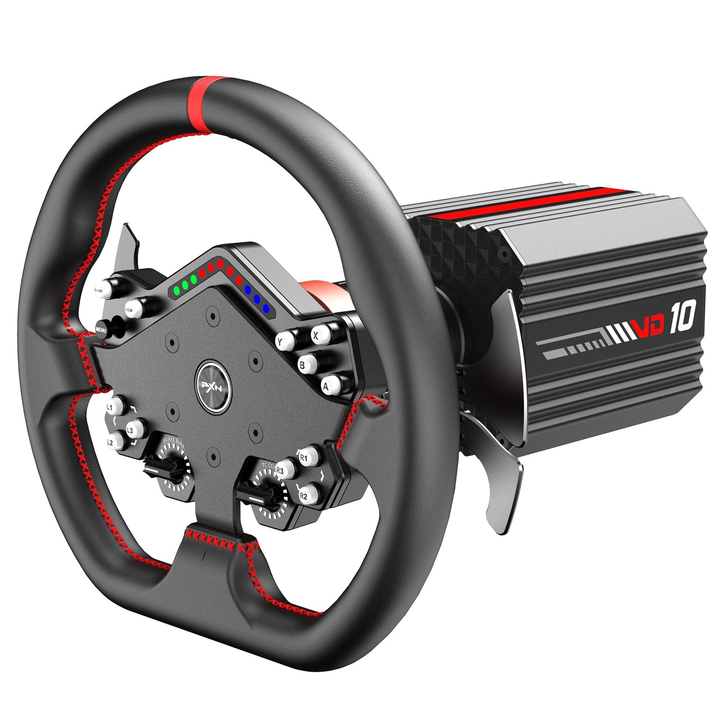 PXN VD10 + W DS R2 Racing Wheel Bundle - VD10 Direct Drive Base with W DS R2 Gaming Steering Wheel, 10Nm Force Feedback, Profess