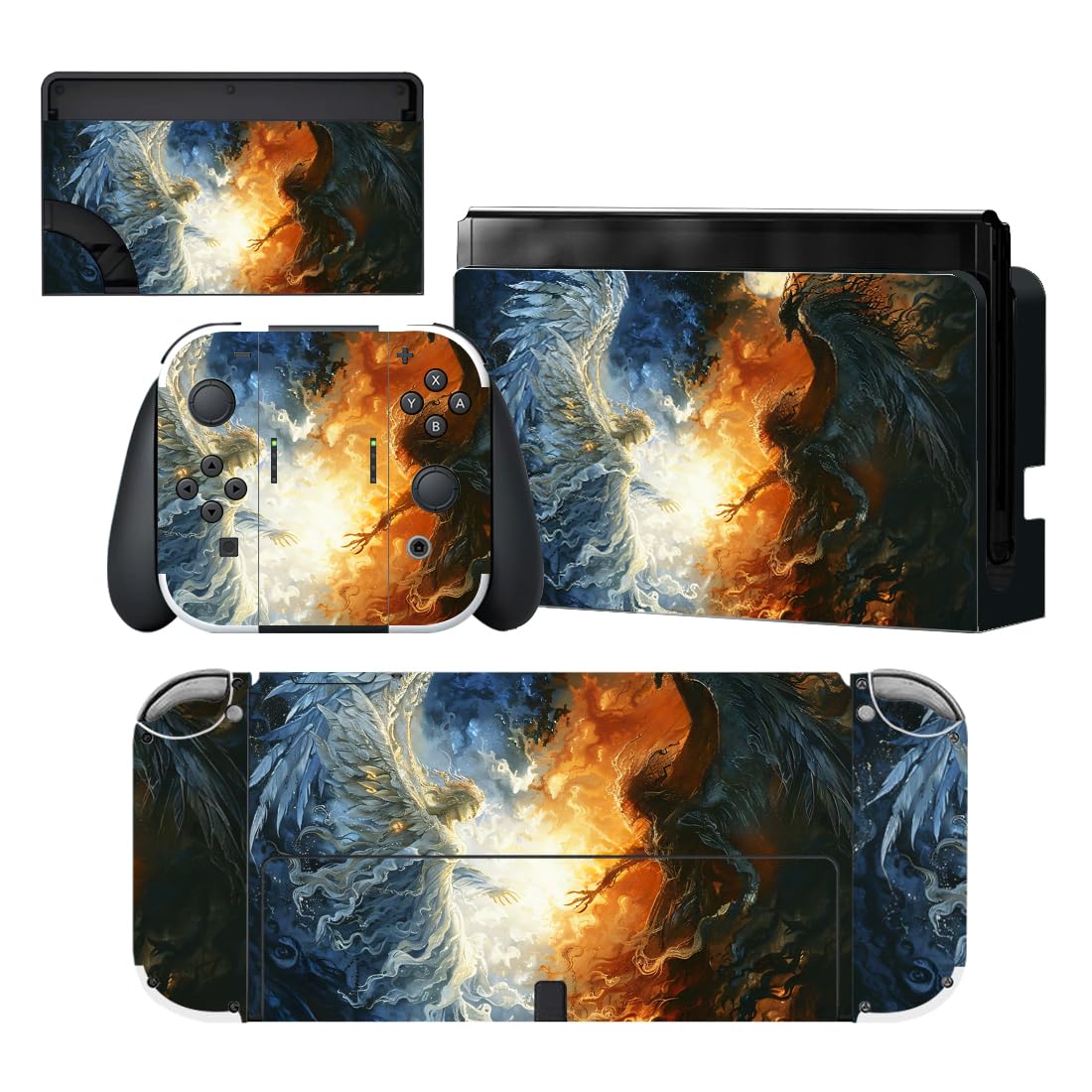 PlayVital Full Set Protective Skins for Nintendo Switch OLED Console & Joycon Customized Vinyl Decal Sticker Wrap for Nintendo Switch OLED & Dock & Hand Grips - Clash