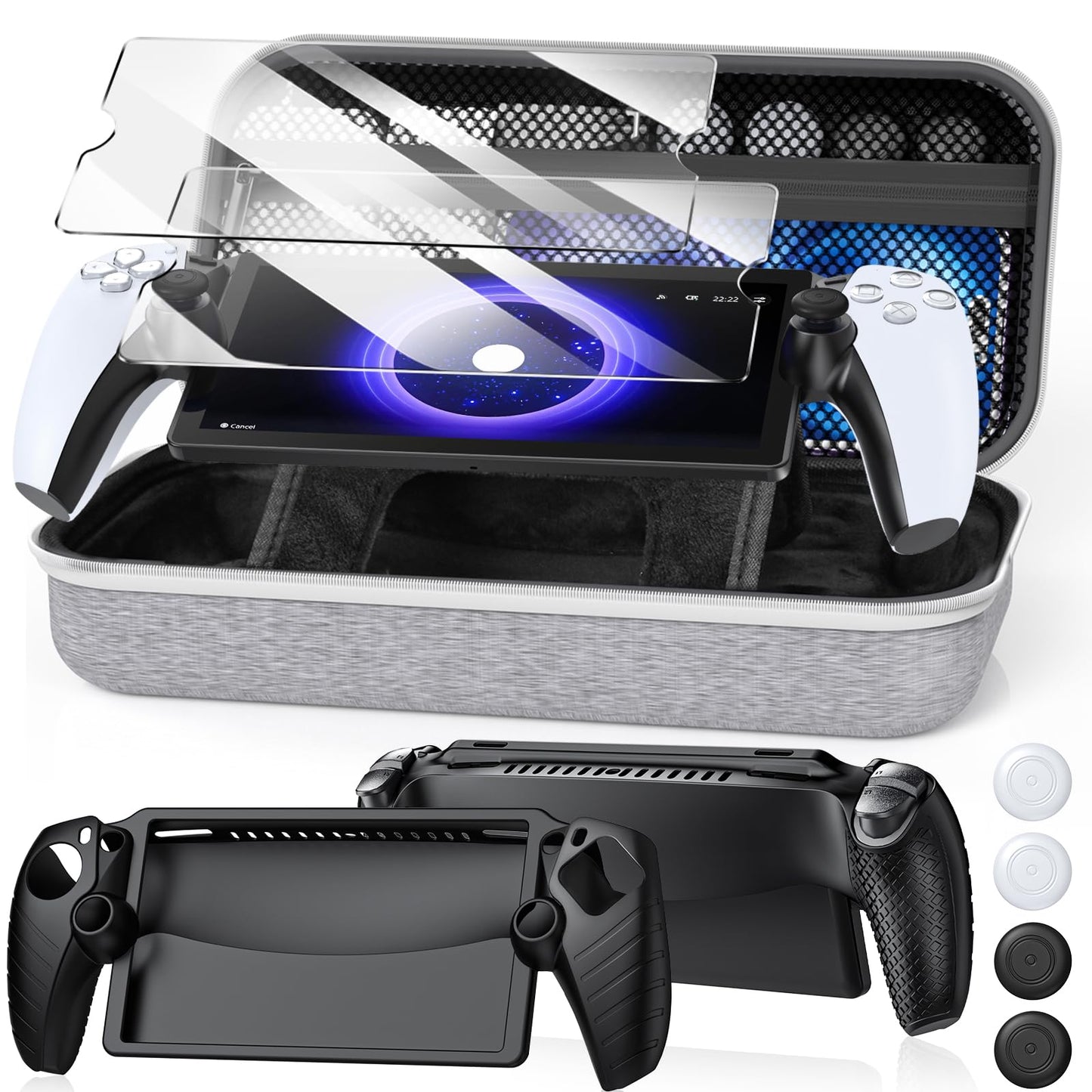 10 in 1 Accessories Bundle for PlayStation Portal Carrying Case & Soft Silicone Cover with 2 Pack Screen Protectors 4 Thumb Grip 2 Cleaning Kit PS5 Portal Accessories Grey