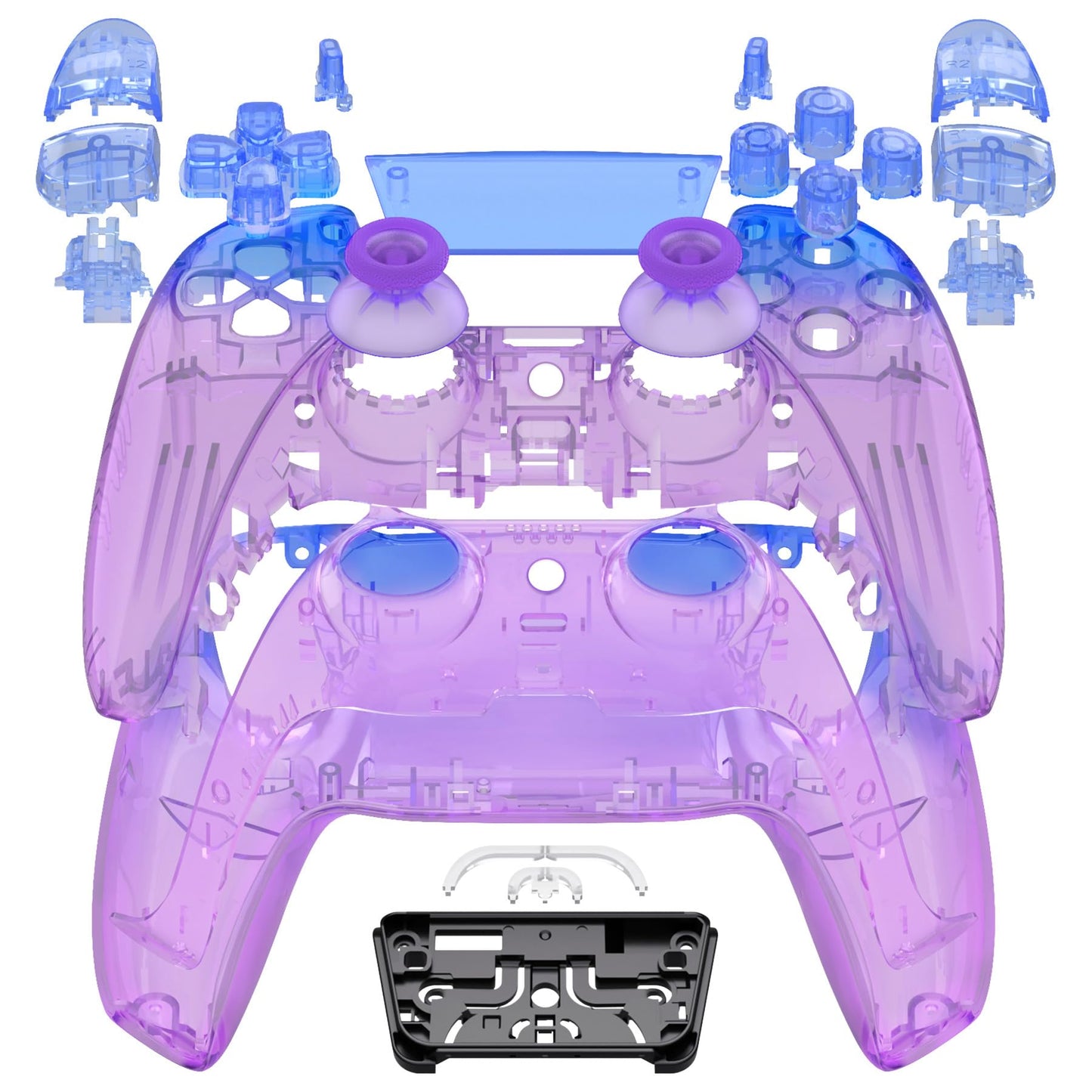 eXtremeRate Full Set Shell with Buttons Touchpad Cover Gradient Translucent Bluebell DIY Replacement Decorative Trim Shell Front Back Plates Compatible with p s 5 Controller BDM-030 BDM-040 BDM-050