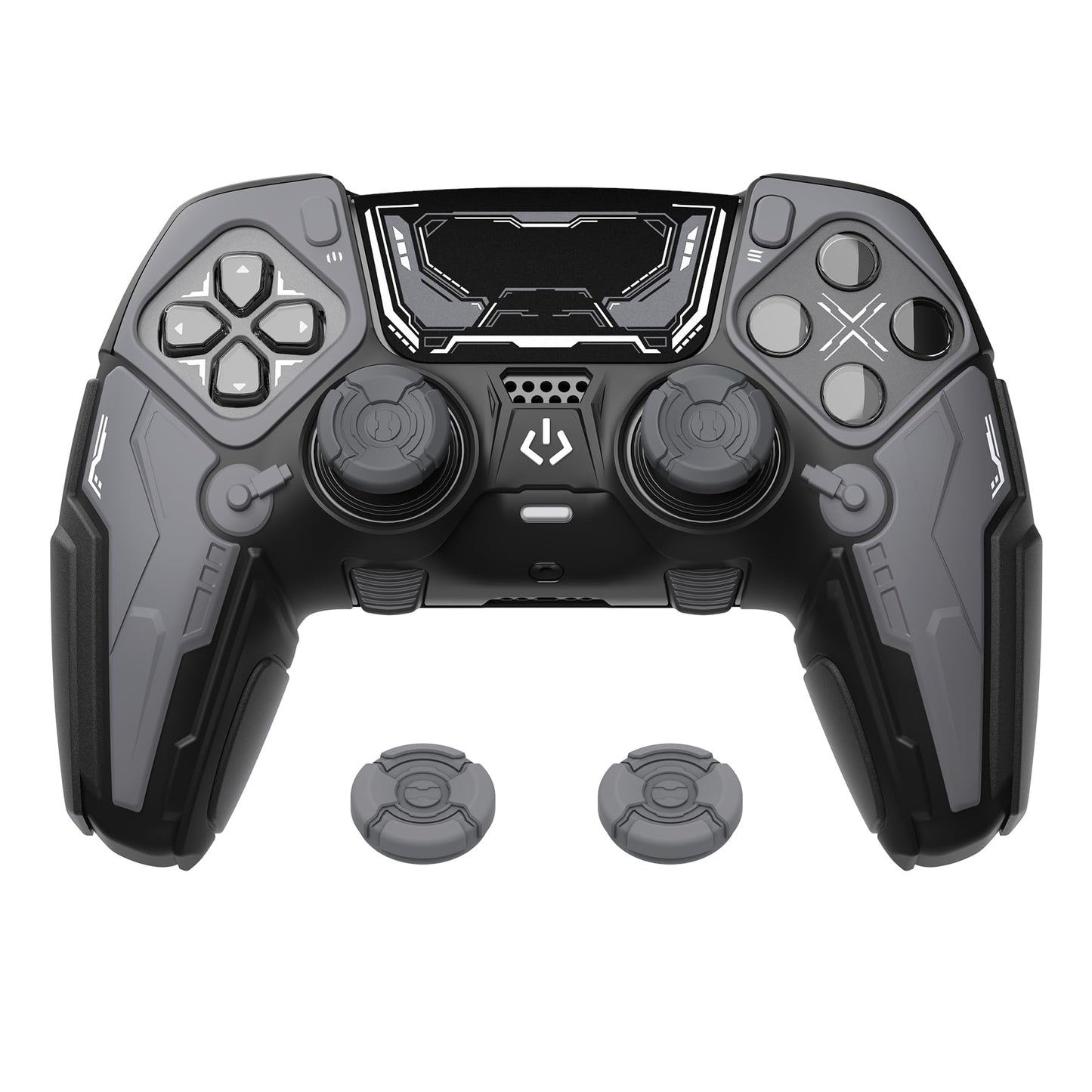 PlayVital for ps5 Edge Controller Silicone Cover Skin - Stellar Mecha Anti-Slip Grip Protector for ps5 Edge Controller with Joystick Cap & Sticker Shockproof Case - Black & Gunmetal Gray