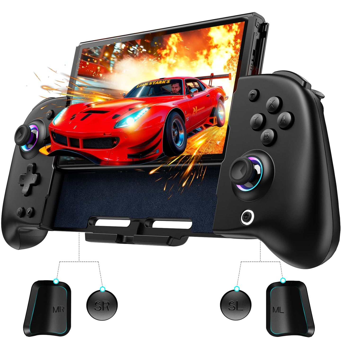 Wireless Switch Controller for Nintendo Switch 1/OLED One-Piece Handheld Joypad Grip Switch Controller with Hall Effect Joysticks 4 Looping Macro Buttons 6-Axis Gyro Vibration Turbo 1000mAh