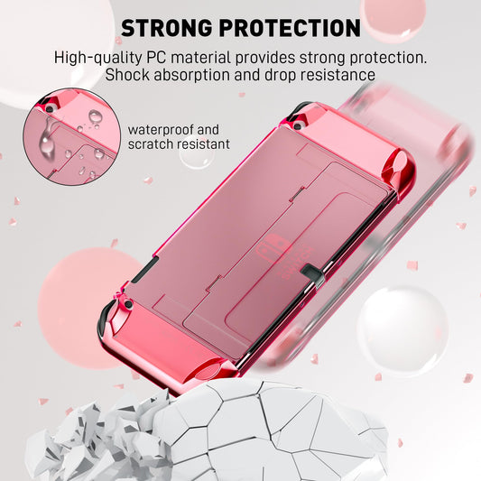 FANPL Dockable Clear Case for Nintendo Switch OLED 2021 - Red, Strong & Durable Protective Cover for Joy Con Controller, Model NOD-18