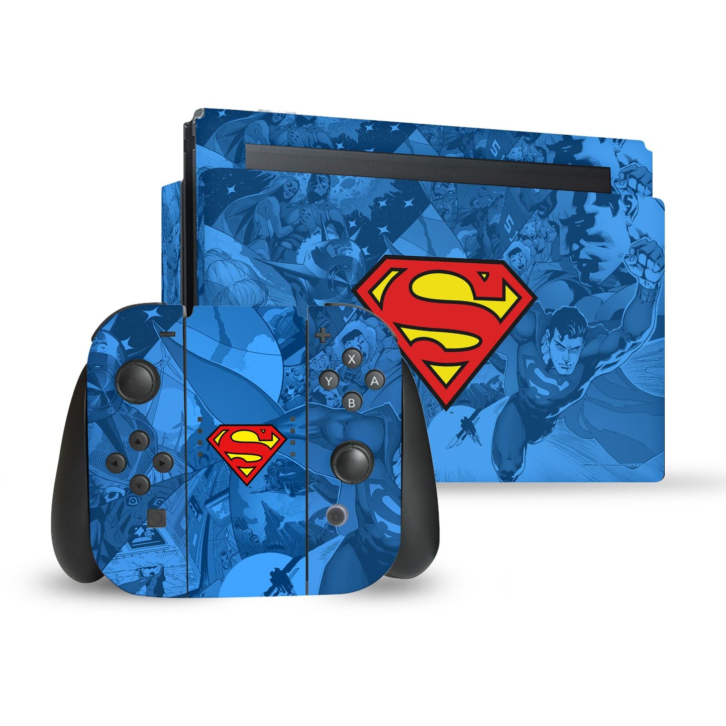 Head Case Designs Officially Licensed Superman DC Comics Collage Logos And Comic Book Vinyl Sticker Gaming Skin Decal Cover Compatible With Nintendo Switch Console & Dock & Joy-Con Controller Bundle