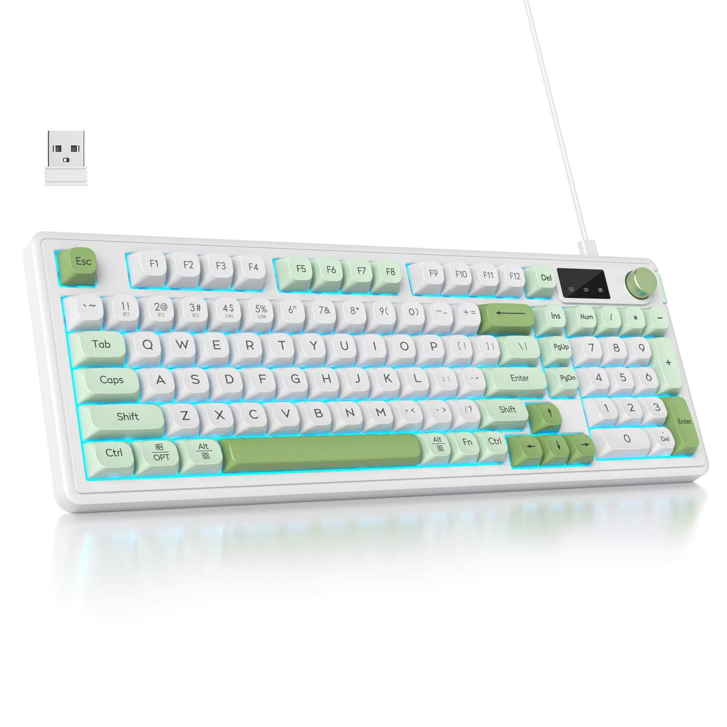Owpkeenthy 96% Wireless Green Keyboard with Knob 98 Keys Silent Gasket Mouted Mechanical Feeling Membrane Gaming Keyboard 3-Mode Wired/Bluetooth 5.0/2.4G for Win/Mac(98 Green)